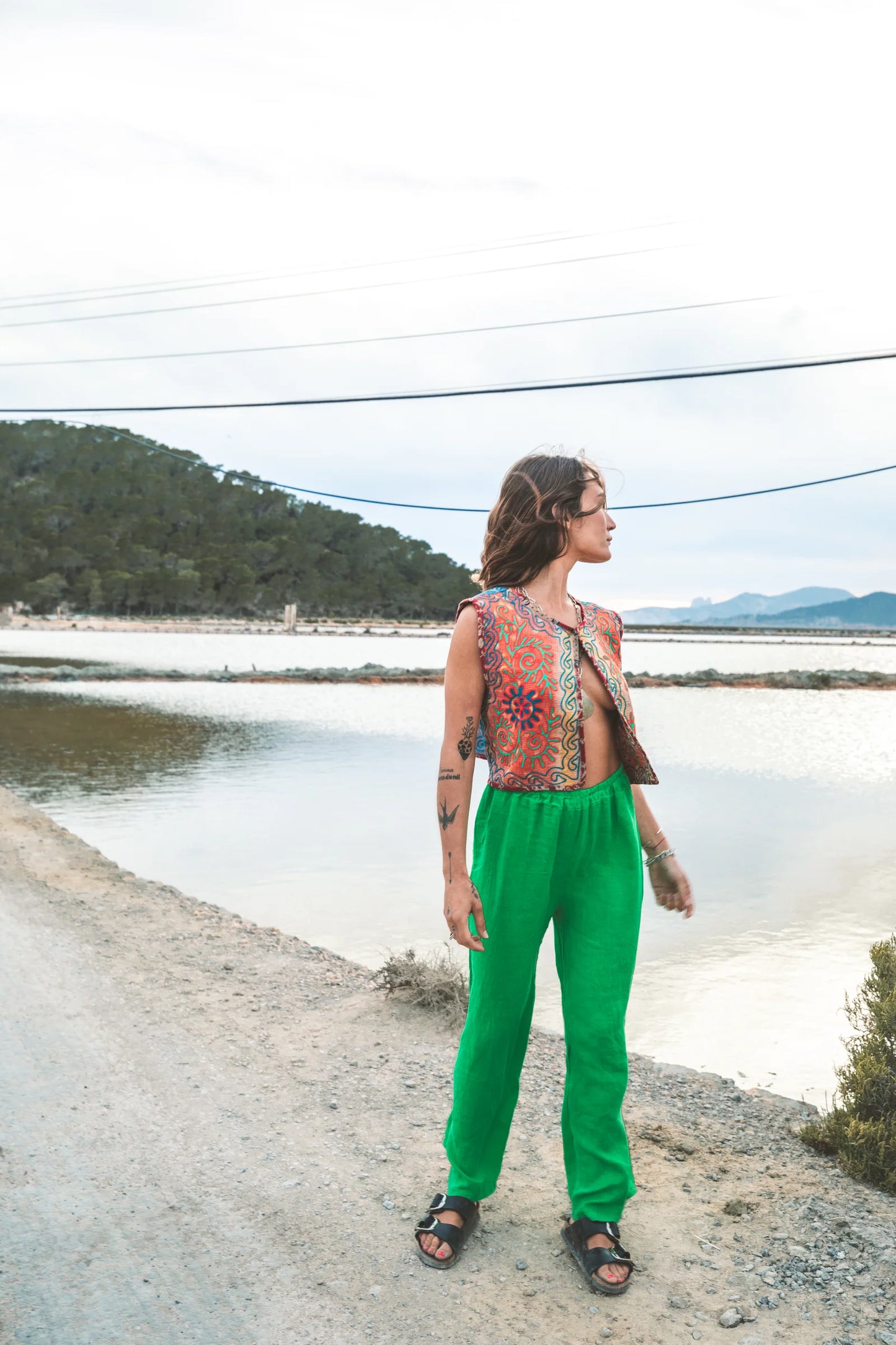 Embrodery Vest Indi Star Cotton Red, Blue, Green
