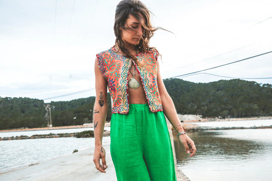 Embrodery Vest Indi Star Cotton Red, Blue, Green